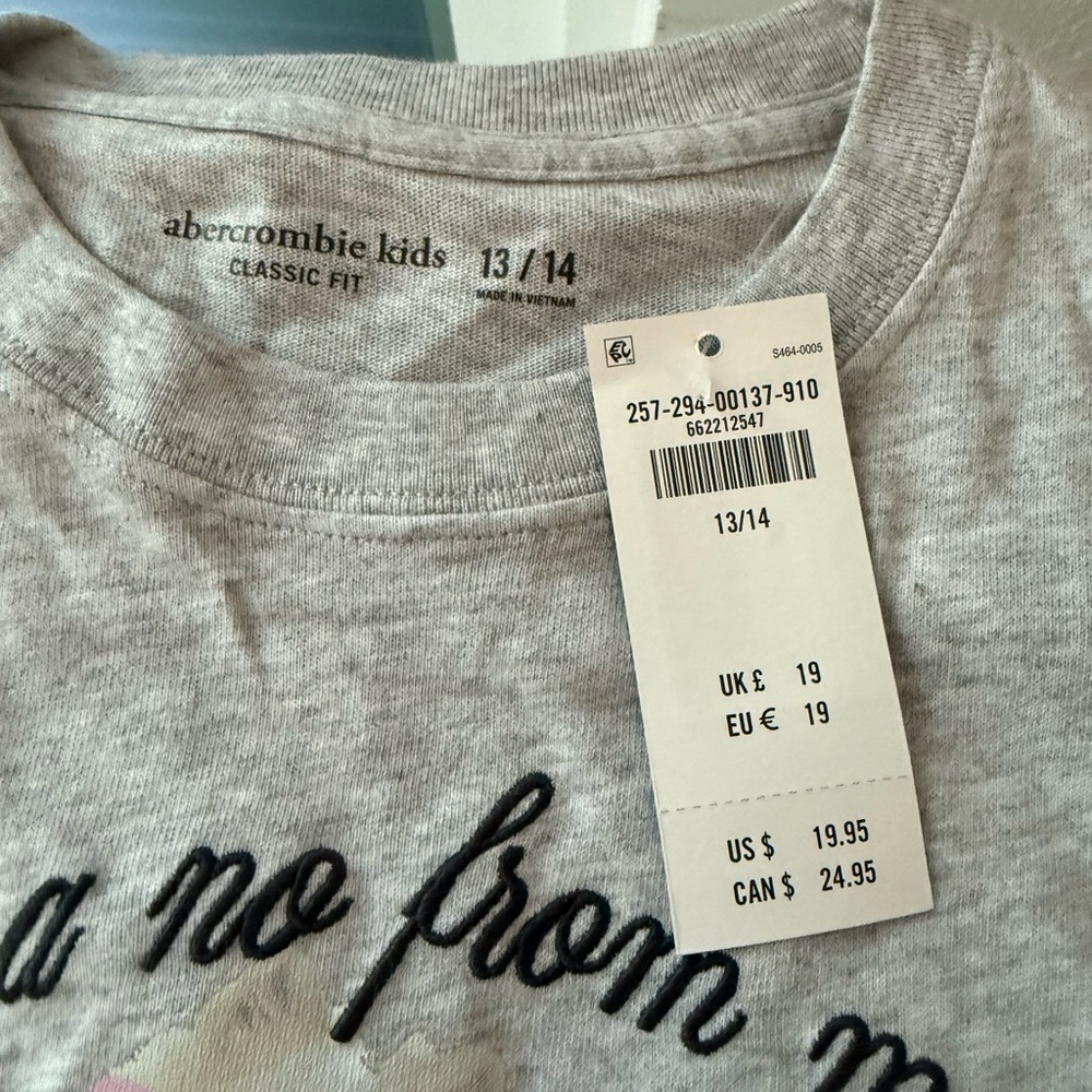 Abercrombie Kids Gray “ it’s a no from me”  Size 13/14 New w/tags